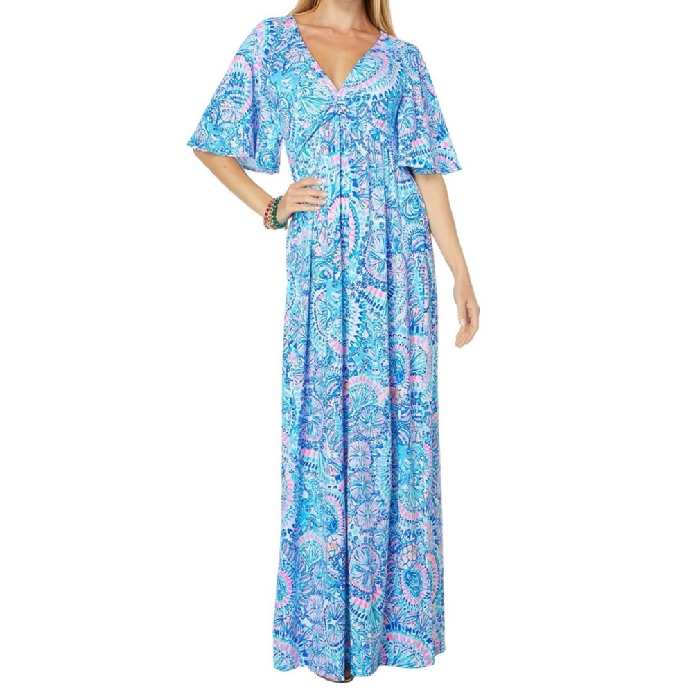 Lilly Pulitzer Blue & Pink Paisley Empire-Waist Maxi Dress